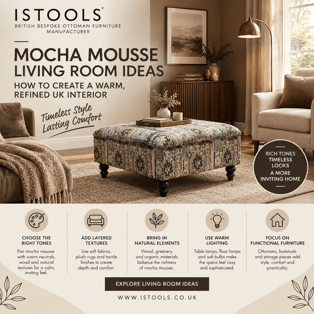 MOCHA MOUSSE LIVING ROOM IDEAS: HOW TO CREATE A WARM, REFINED UK INTERIOR - ISTOOLS