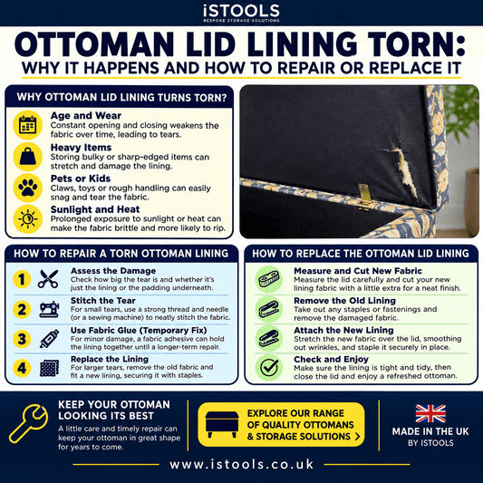 OTTOMAN LID LINING TORN: WHY IT HAPPENS AND HOW TO REPAIR OR REPLACE IT - ISTOOLS