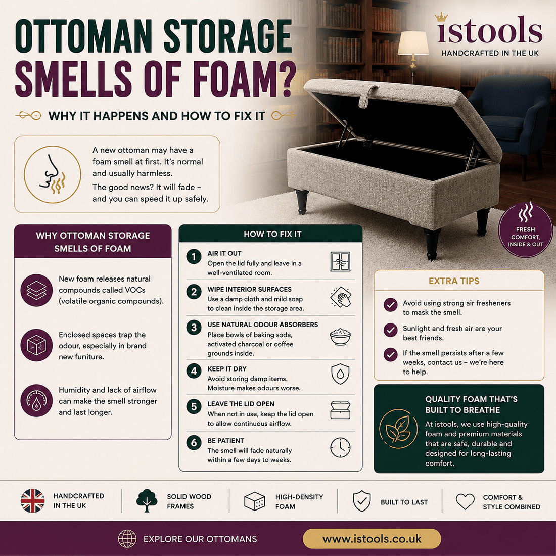 OTTOMAN STORAGE SMELLS OF FOAM: WHY IT HAPPENS AND HOW TO FIX IT - ISTOOLS