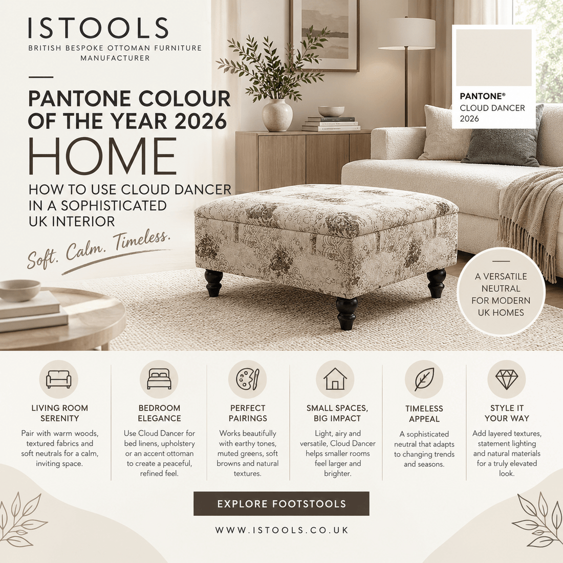 PANTONE COLOUR OF THE YEAR 2026 HOME: HOW TO USE CLOUD DANCER IN A SOPHISTICATED UK INTERIOR - ISTOOLS