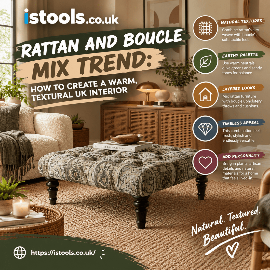 RATTAN AND BOUCLE MIX TREND: HOW TO CREATE A WARM, TEXTURAL UK INTERIOR - ISTOOLS