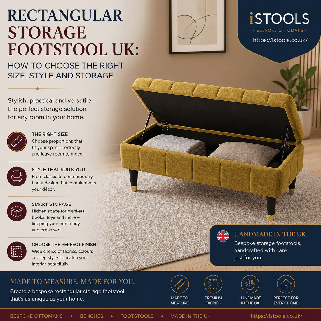 RECTANGULAR STORAGE FOOTSTOOL UK: HOW TO CHOOSE THE RIGHT SIZE, STYLE AND STORAGE - ISTOOLS