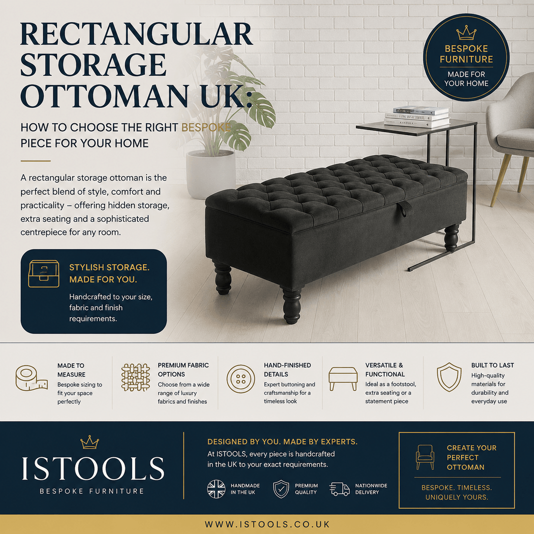 RECTANGULAR STORAGE OTTOMAN UK: HOW TO CHOOSE THE RIGHT BESPOKE PIECE FOR YOUR HOME - ISTOOLS