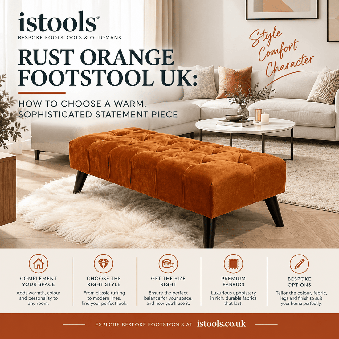 RUST ORANGE FOOTSTOOL UK: HOW TO CHOOSE A WARM, SOPHISTICATED STATEMENT PIECE - ISTOOLS