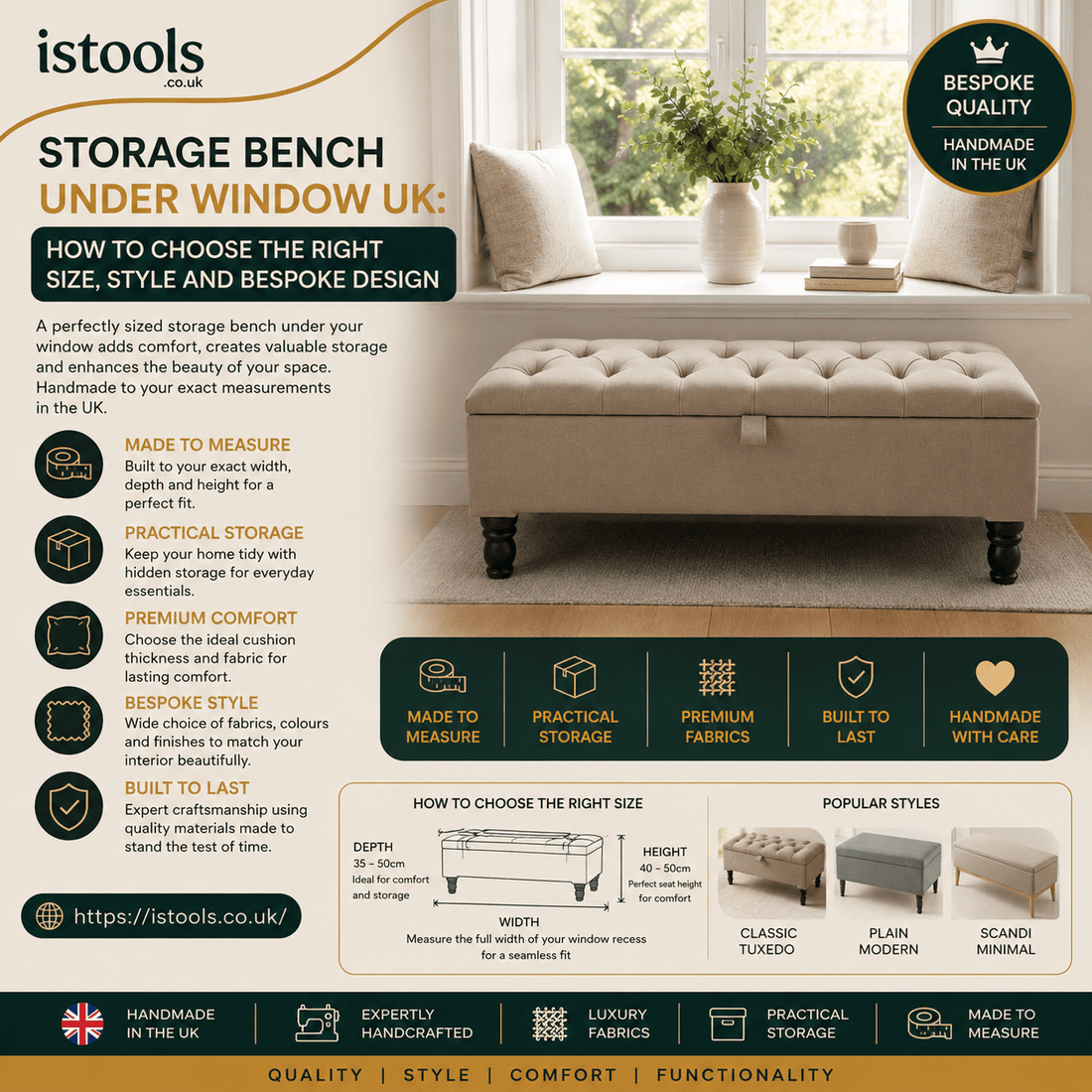 STORAGE BENCH UNDER WINDOW UK: HOW TO CHOOSE THE RIGHT SIZE, STYLE AND BESPOKE DESIGN - ISTOOLS