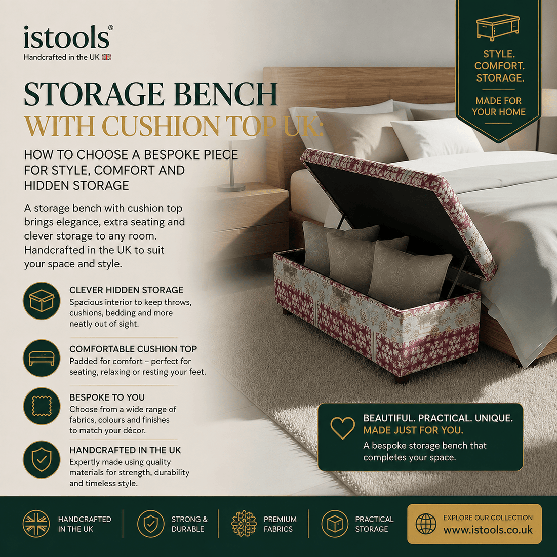 STORAGE BENCH WITH CUSHION TOP UK: HOW TO CHOOSE A BESPOKE PIECE FOR STYLE, COMFORT AND HIDDEN STORAGE - ISTOOLS