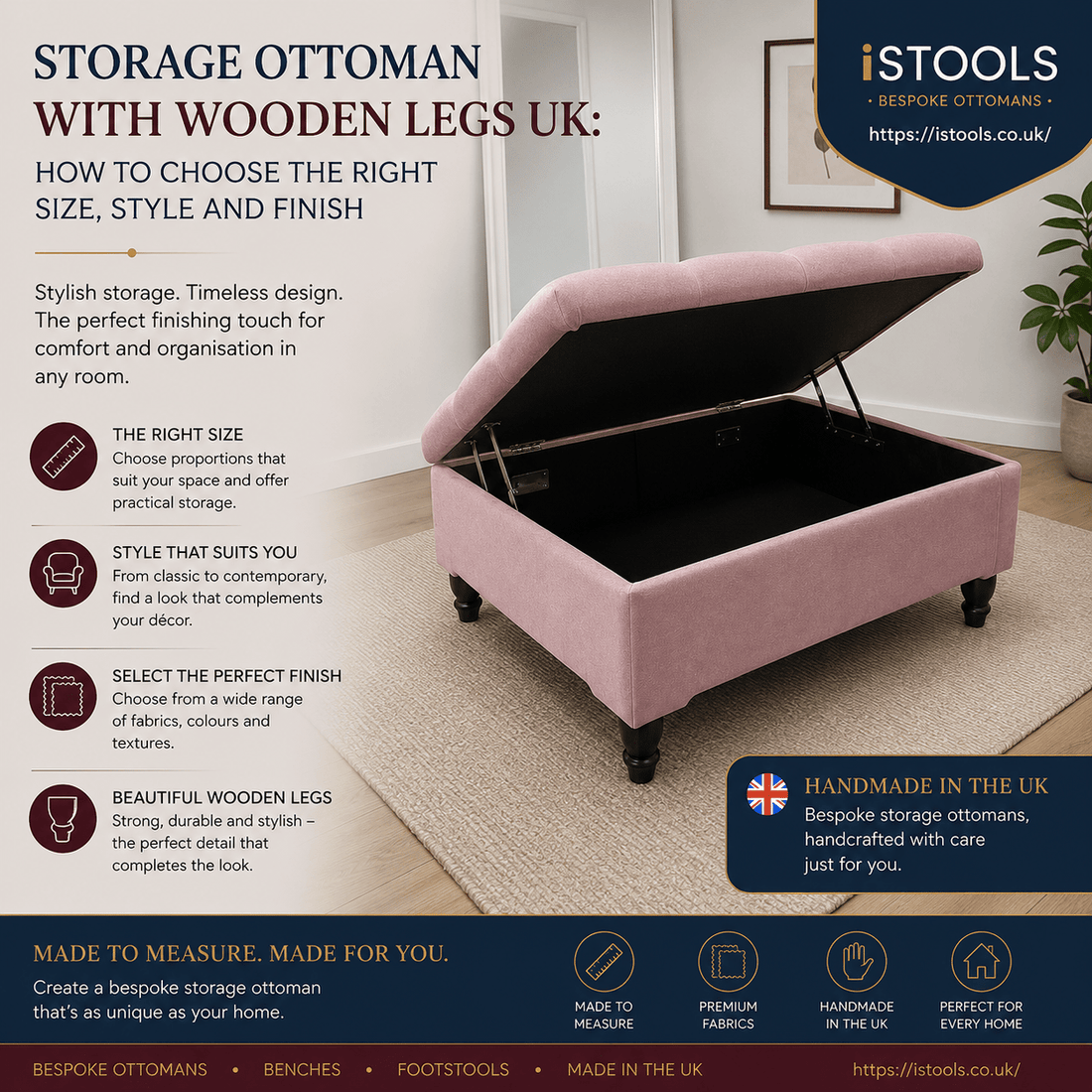 STORAGE OTTOMAN WITH WOODEN LEGS UK: HOW TO CHOOSE THE RIGHT SIZE, STYLE AND FINISH - ISTOOLS