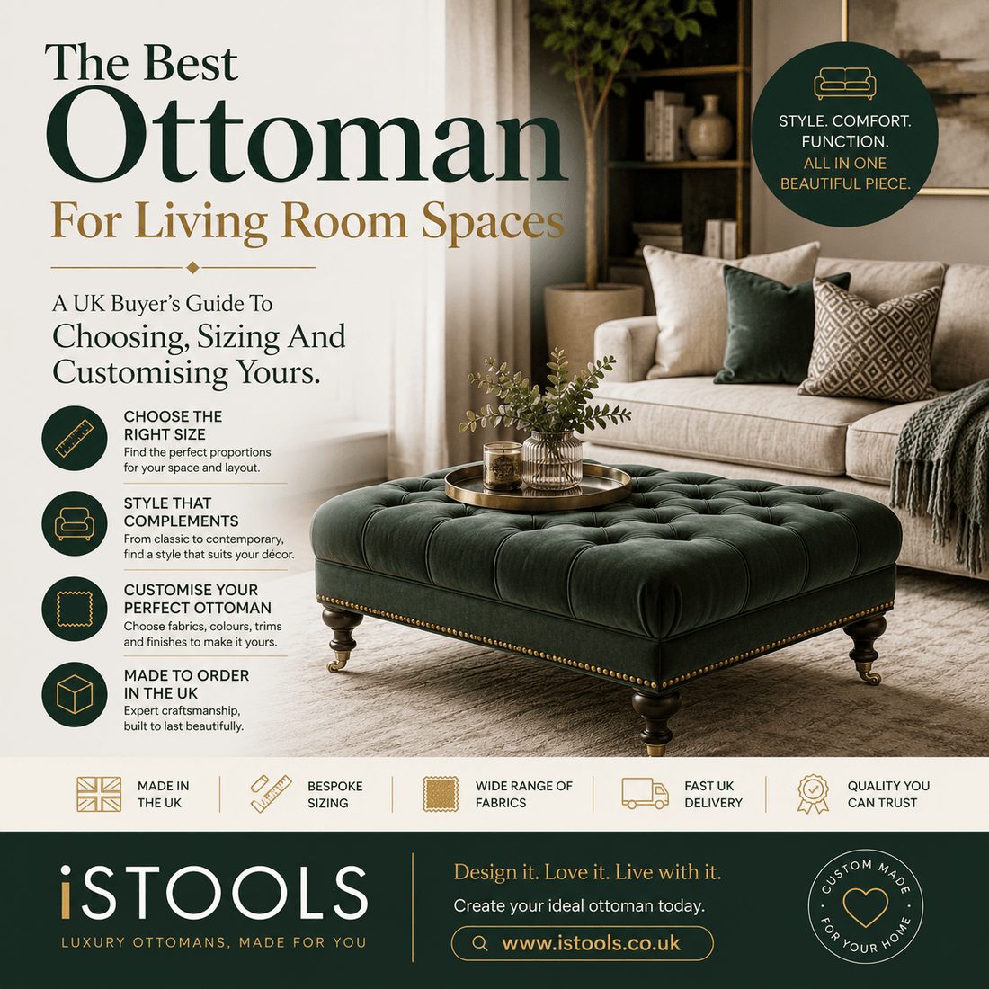 The Best Ottoman For Living Room Spaces: A UK Buyer's Guide To Choosing, Sizing And Customising Yours - ISTOOLS