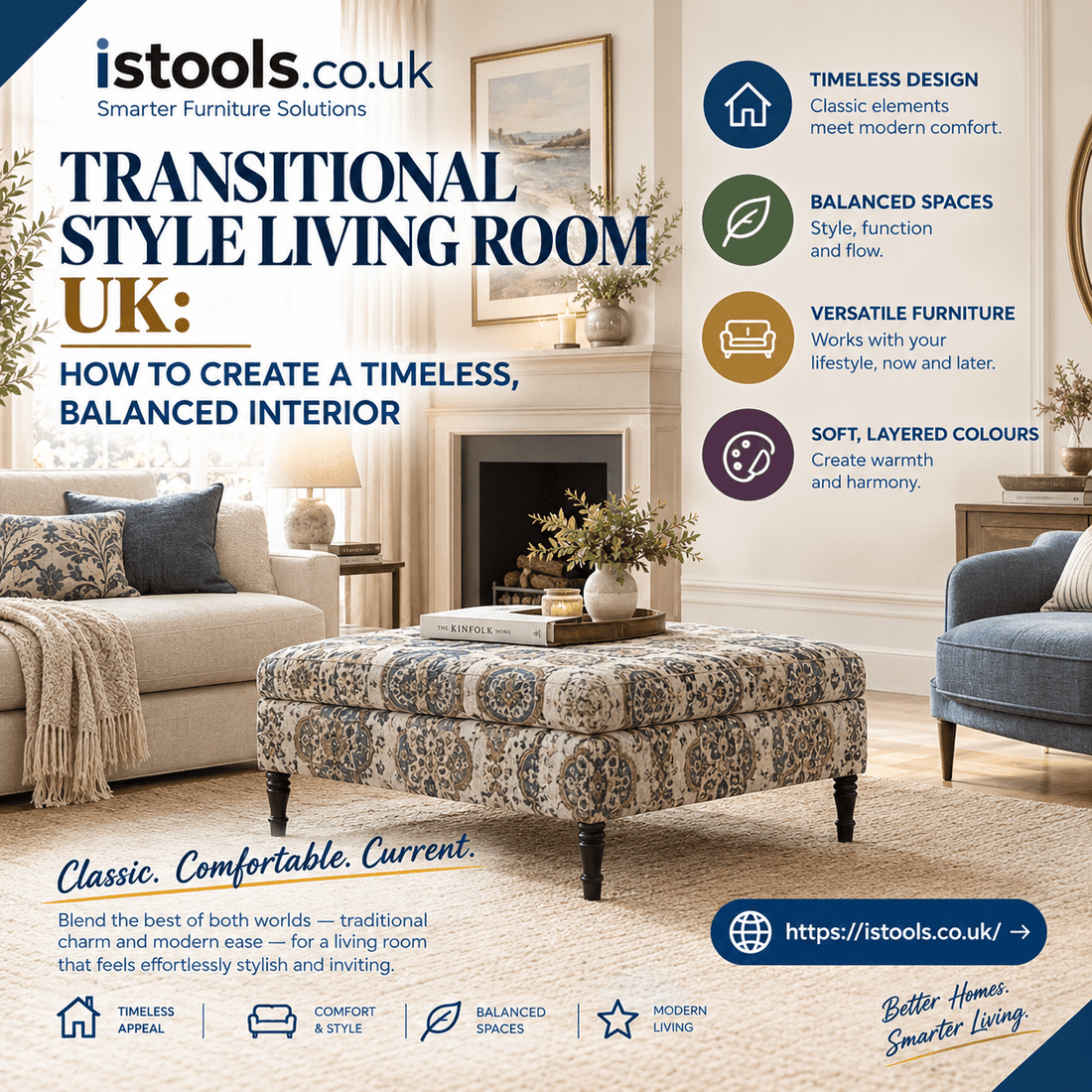 TRANSITIONAL STYLE LIVING ROOM UK: HOW TO CREATE A TIMELESS, BALANCED INTERIOR - ISTOOLS