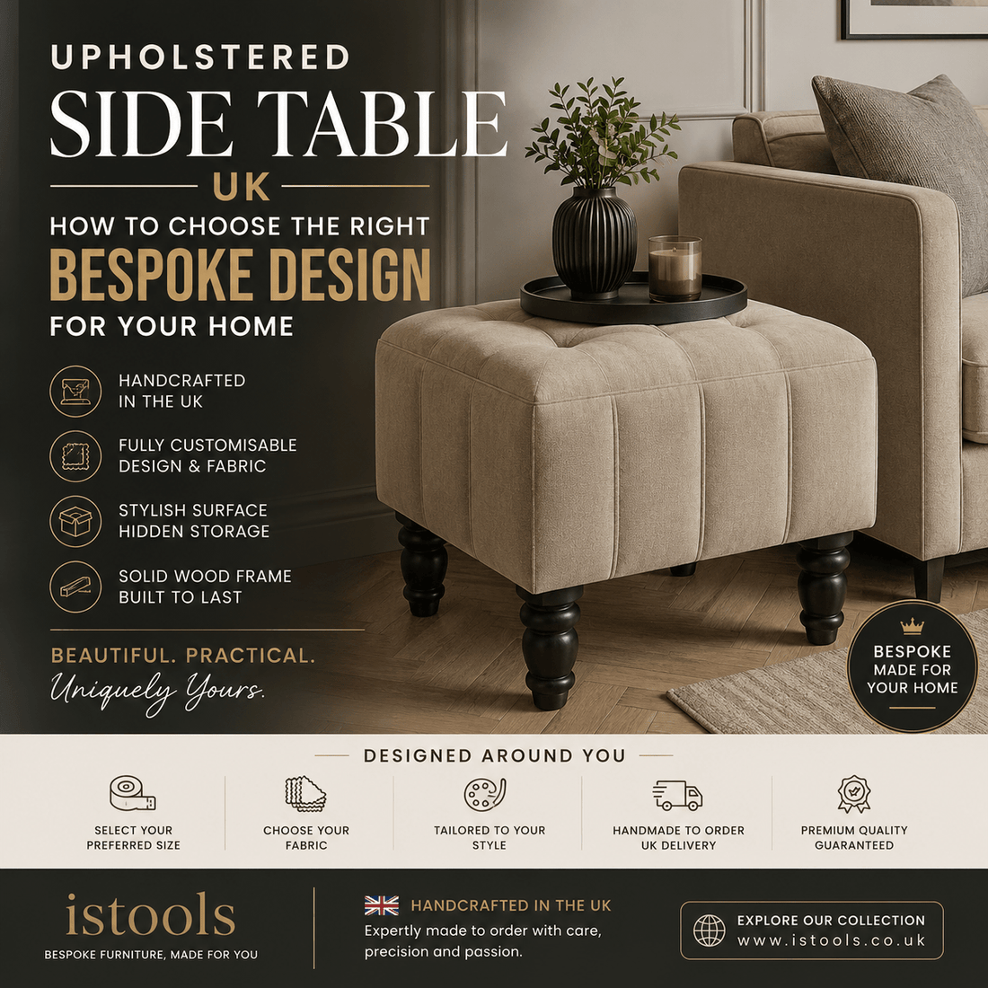 UPHOLSTERED SIDE TABLE UK: HOW TO CHOOSE THE RIGHT BESPOKE DESIGN FOR YOUR HOME - ISTOOLS