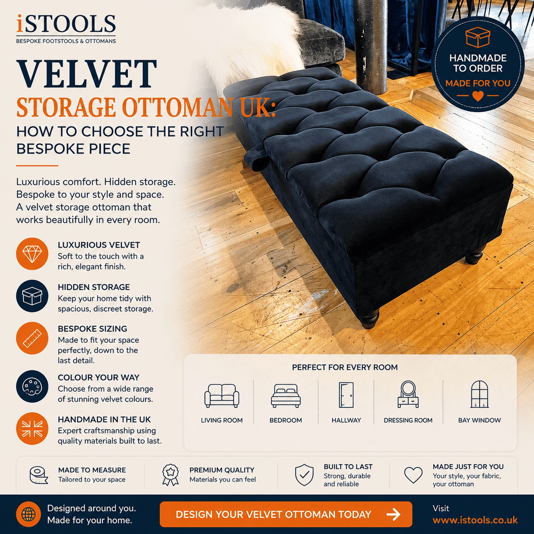 VELVET STORAGE OTTOMAN UK: HOW TO CHOOSE THE RIGHT BESPOKE PIECE - ISTOOLS