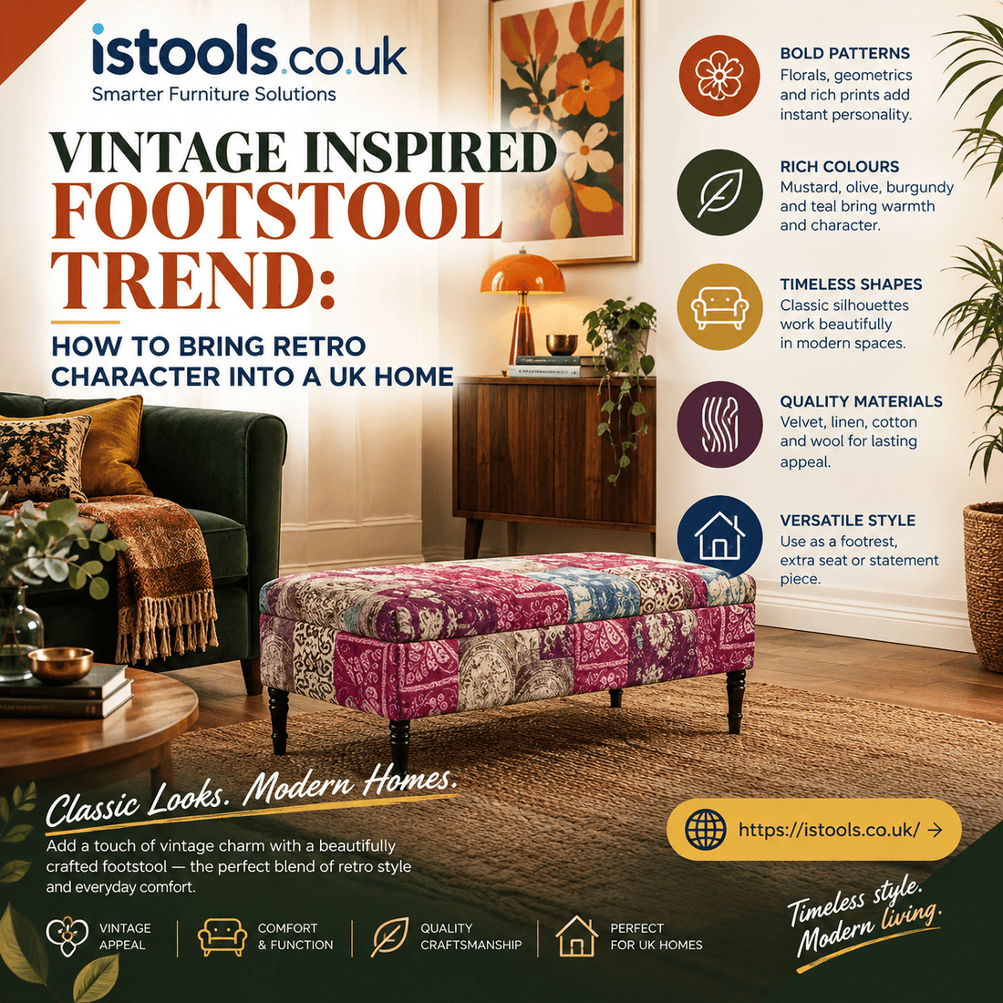 VINTAGE INSPIRED FOOTSTOOL TREND: HOW TO BRING RETRO CHARACTER INTO A UK HOME - ISTOOLS