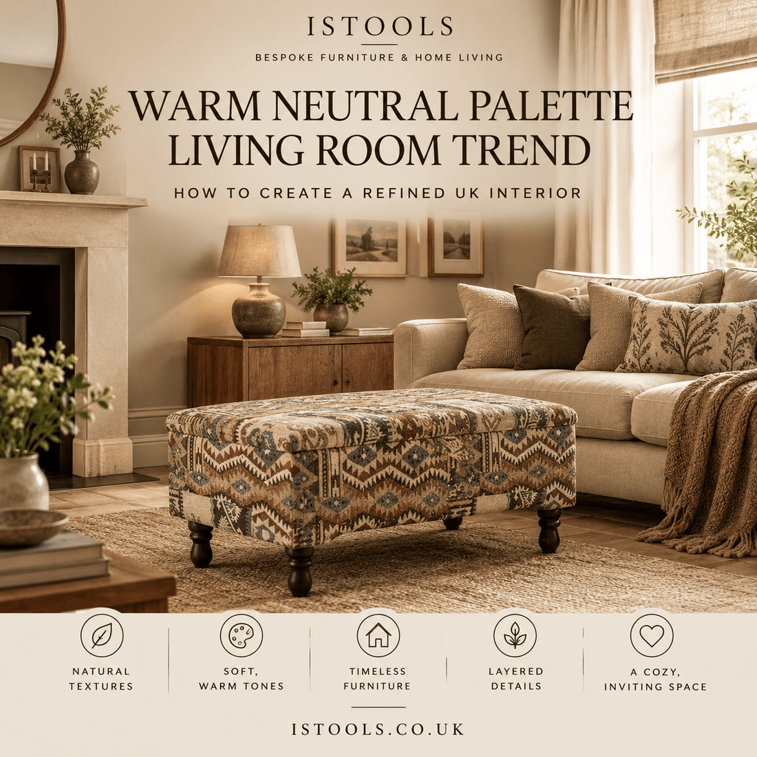 WARM NEUTRAL PALETTE LIVING ROOM TREND: HOW TO CREATE A REFINED UK INTERIOR - ISTOOLS
