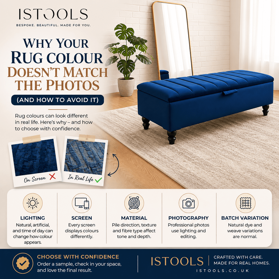 WHY YOUR RUG COLOUR DOESN'T MATCH THE PHOTOS (AND HOW TO AVOID IT) - ISTOOLS