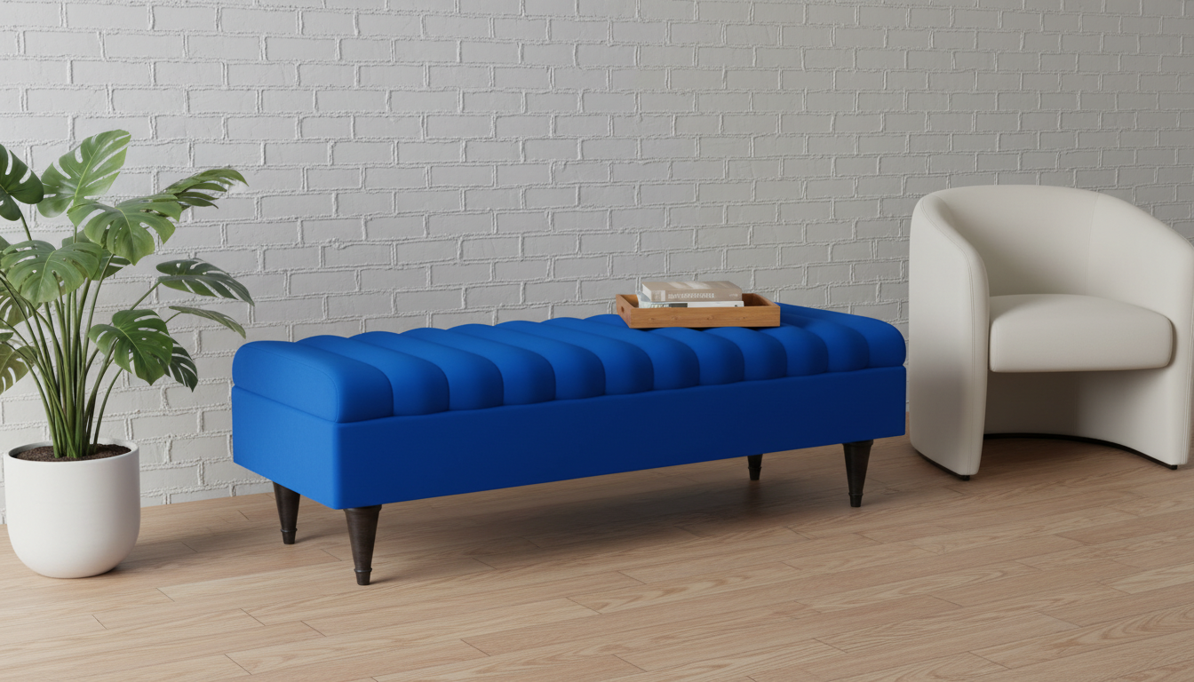 Romo Panel Storage Ottoman Bench Seat – Hidden Storage Coffee Table for Living Room UK (Royal Blue)