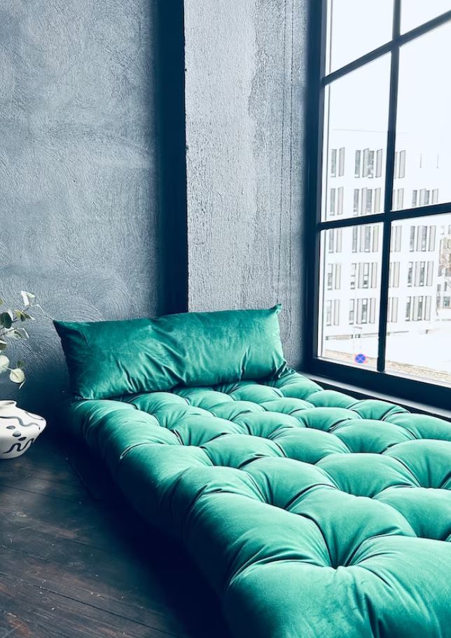 Green velvet bench outlet cushion