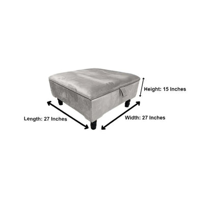 Silver Square Plain Lid Coffee Table Ottoman Storage | Silver Plain Pouffe