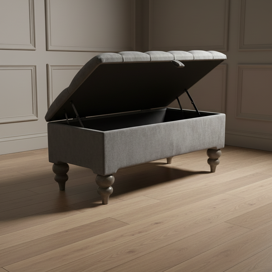 Dark Grey Ottoman Coffee Table Storage Bench | Dark Grey Pouffe