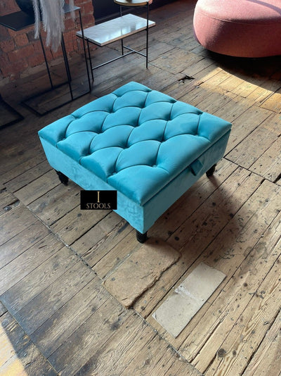 Aqua Square Coffee Table | Chesterfield Footrest | Blue Footstool Ottoman