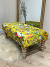 PREMIUM BARBADOS FOOTSTOOL YELLOW FIRST BIRD FLORAL POUFFE FOOTREST