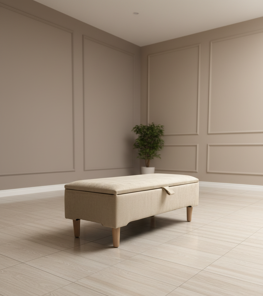 Premium coffee table off white storage box bench plain lid Ottoman seat