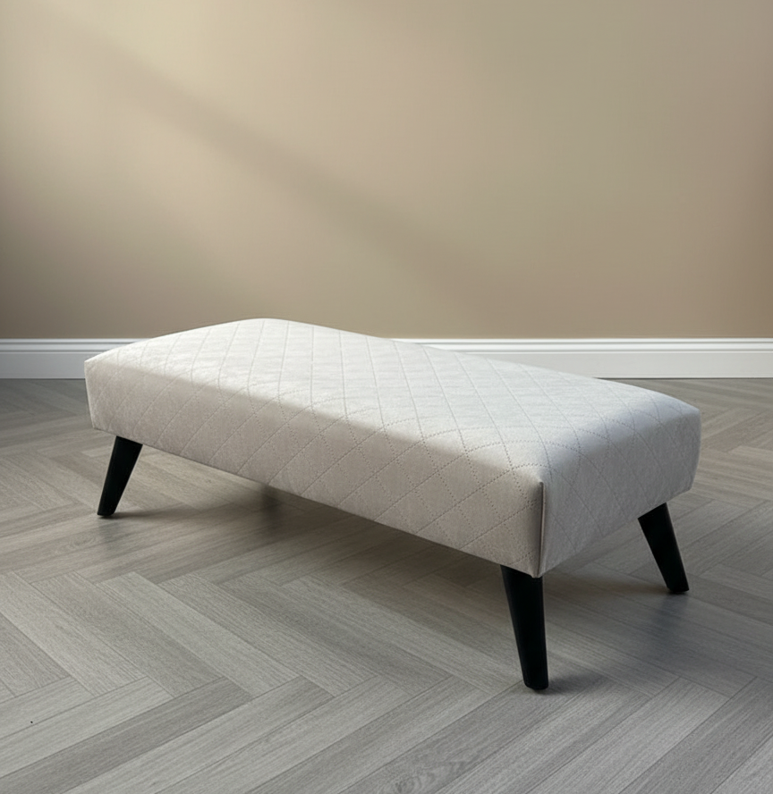 Premium off white creamy stitched design plain lid footstool bench or coffee table