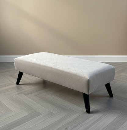Premium off white creamy stitched design plain lid footstool bench or coffee table