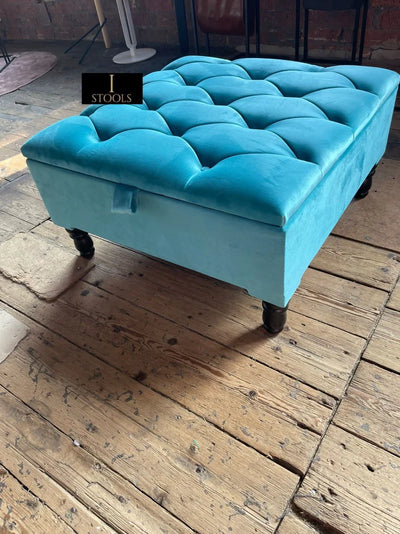 Aqua Square Coffee Table | Chesterfield Footrest | Blue Footstool Ottoman