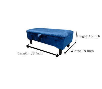 Blue Ottoman Plain Coffee Table Storage Bench | Velvet Blue Plain Footstool | Blue Fabric Living Room Footstool