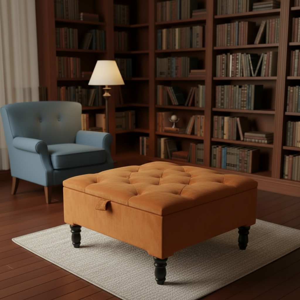 Duck Egg Blue Storage Ottoman – Velvet Chesterfield Coffee Table & Footstool