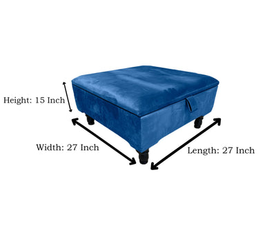 Blue Square Plain Lid Coffee Table Ottoman Storage | Large Blue Velvet Footrest