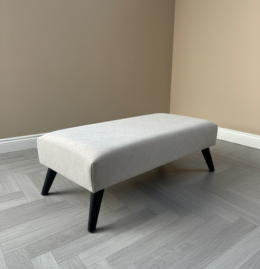 Premium off white creamy stitched design plain lid footstool bench or coffee table