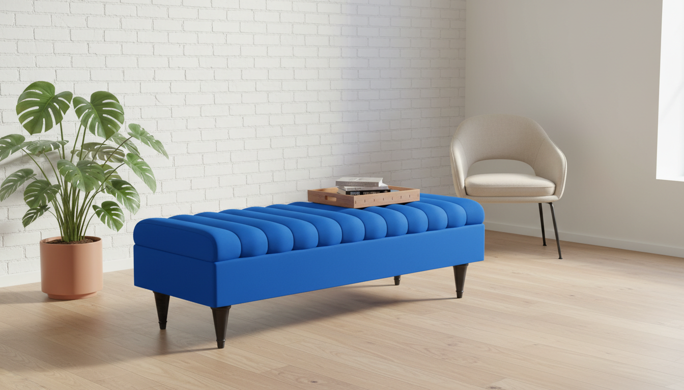Romo Panel Storage Ottoman Bench Seat – Hidden Storage Coffee Table for Living Room UK (Royal Blue)
