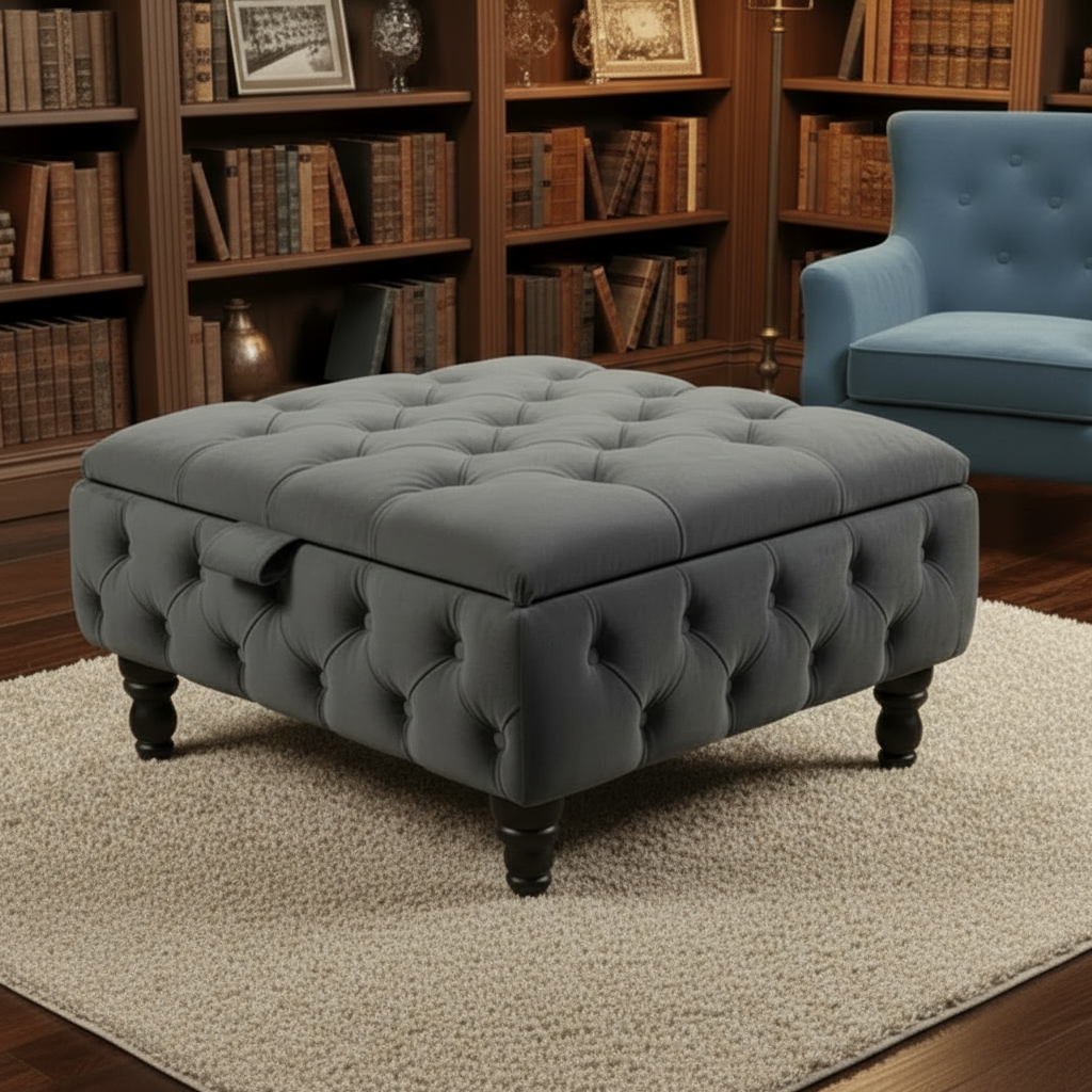 Duck Egg Blue Velvet Chesterfield Ottoman Storage Coffee Table – Stylish Multifunctional Furniture