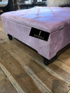 Pink Square Ottoman Storage | Pink Buttoned Footstool For Living Room