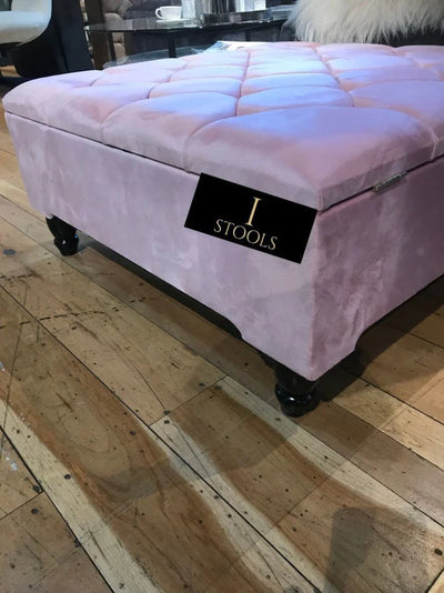 Pink Square Ottoman Storage | Pink Buttoned Footstool For Living Room