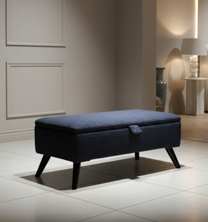 Boucle fabric Plain Ottoman Storage Bench | Ottoman Bench