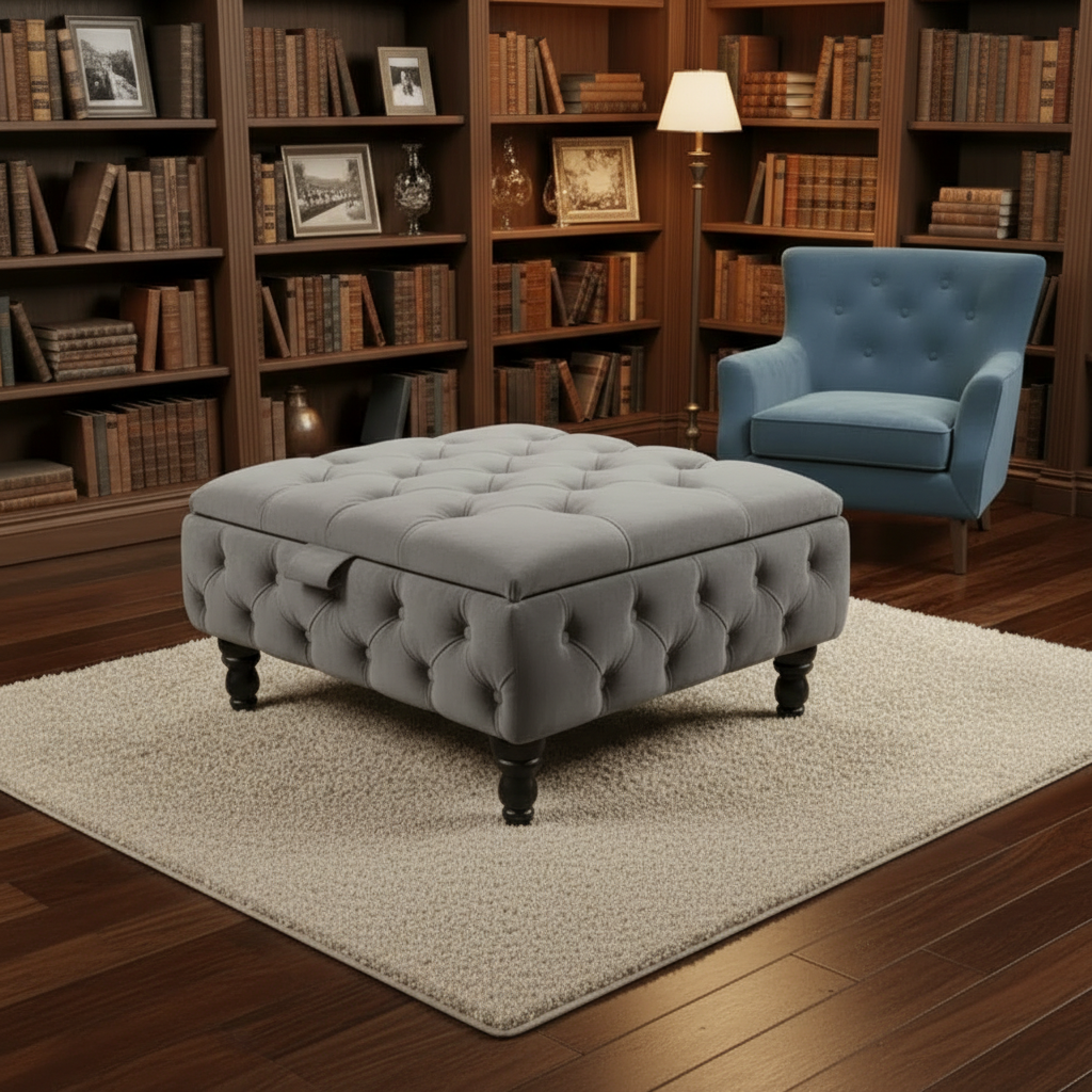 Duck Egg Blue Velvet Chesterfield Ottoman Storage Coffee Table – Stylish Multifunctional Furniture