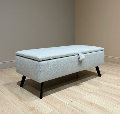Boucle teddy Creamy white Plain coffee table, Ottoman Storage Bench Plain lid seat