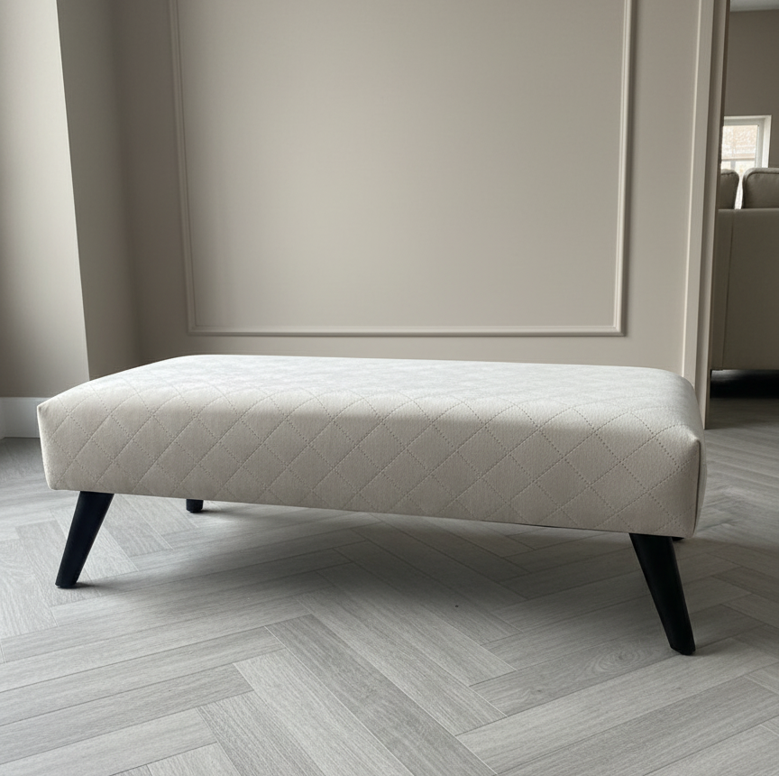 Premium off white creamy stitched design plain lid footstool bench or coffee table