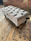 Silver Fabric coffee table Ottoman Storage | Large Chesterfield Footstool Bench