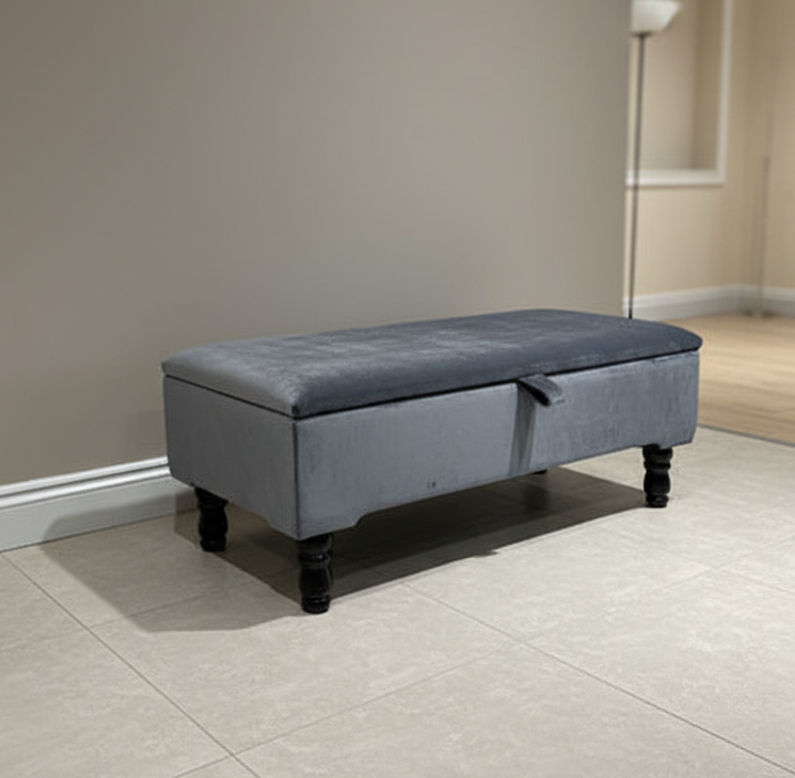 Dark Grey Plain Coffee Table Ottoman Storage Bench | Dark Grey Coffee Table Pouffe