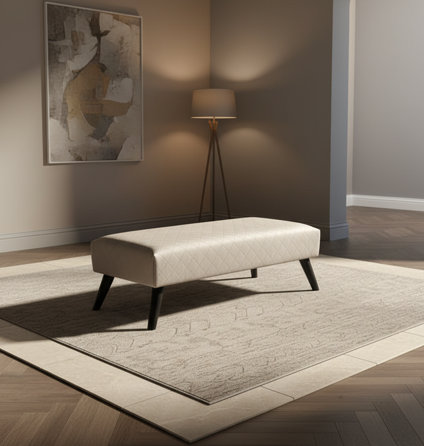 Premium off white creamy stitched design plain lid footstool bench or coffee table