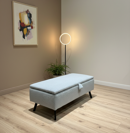 Boucle teddy Creamy white Plain coffee table, Ottoman Storage Bench Plain lid seat