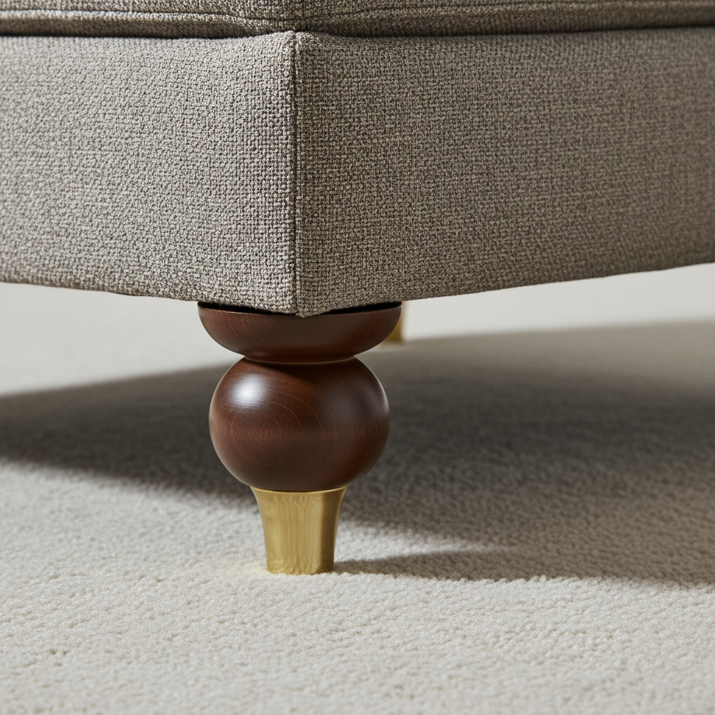 Brown Wooden Bun Foot with Brass Cap