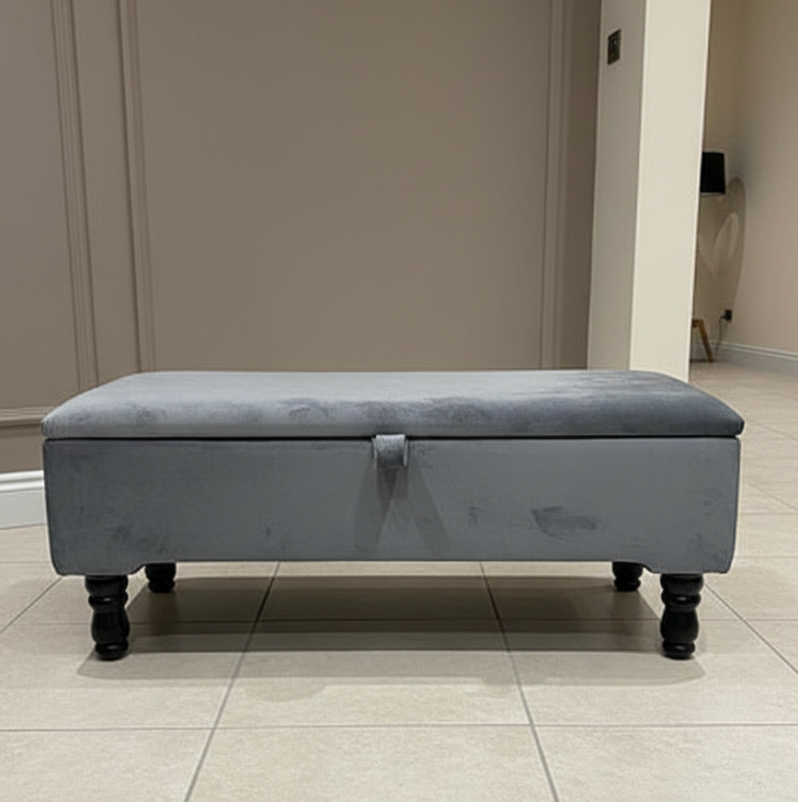 Dark Grey Plain Coffee Table Ottoman Storage Bench | Dark Grey Coffee Table Pouffe