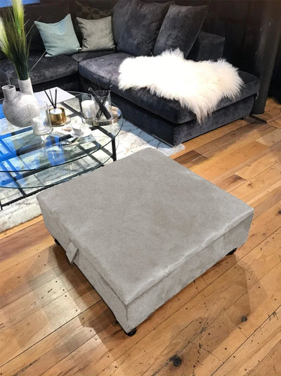 Silver Square Plain Lid Coffee Table Ottoman Storage | Silver Plain Pouffe