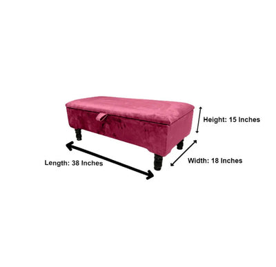 Maroon Plain Lid Ottoman Storage Bench | Red Velvet Plain Footstool