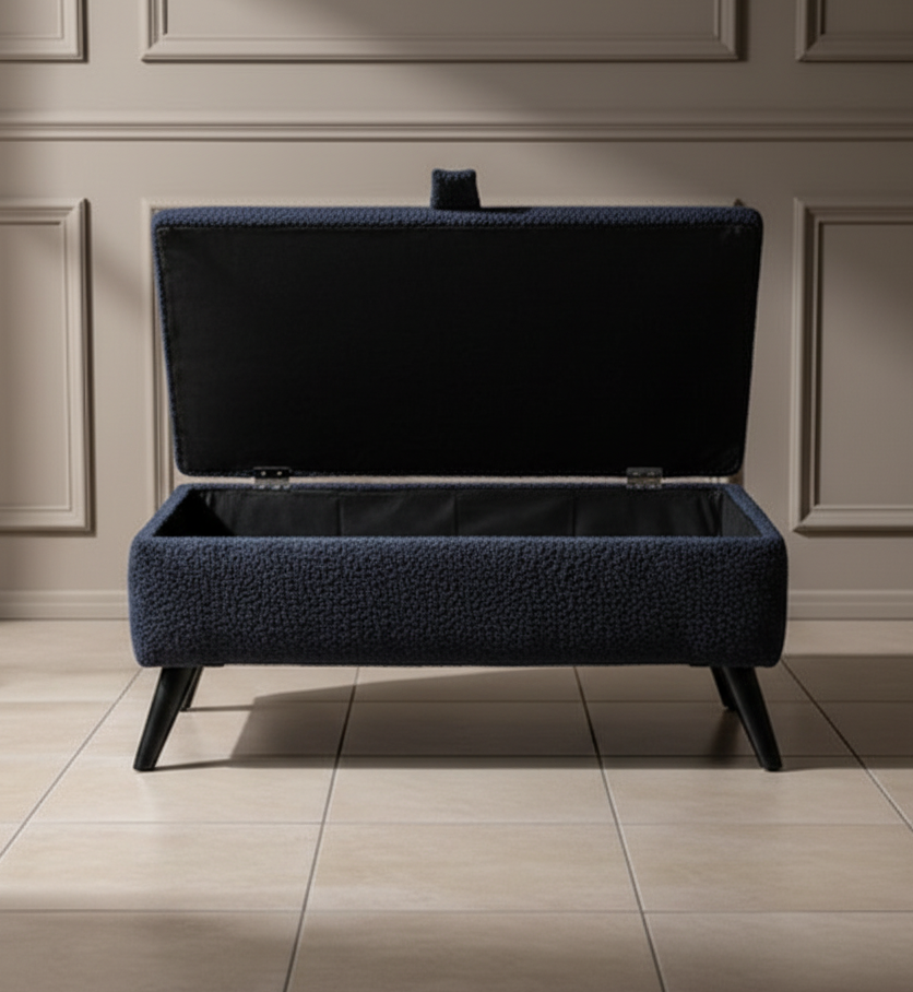 Boucle fabric Plain Ottoman Storage Bench | Ottoman Bench