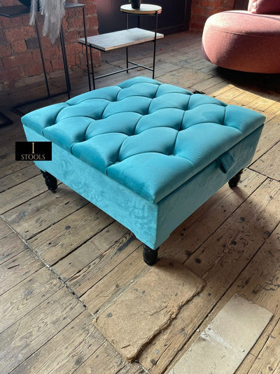 Aqua Square Coffee Table | Chesterfield Footrest | Blue Footstool Ottoman